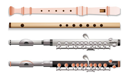 set flute musical instrument in 

different color.のイラスト素材