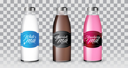 Realistic glasses and bottles with a milk.のイラスト素材