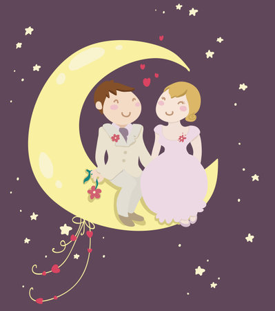 Funny honeymoon of just married couple.のイラスト素材