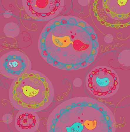 Loving little birds seamless fancyのイラスト素材