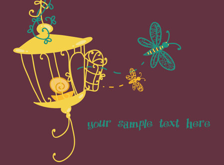 A decorative lantern and two dragonfliesのイラスト素材