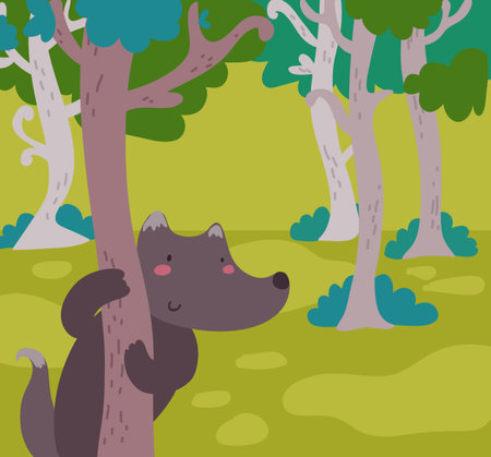 Cartoon wolf in the wood. のイラスト素材