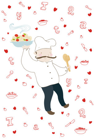 A funny smiling italian cook on decorated backgroundのイラスト素材