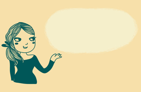 A girl show something on an empty balloonのイラスト素材