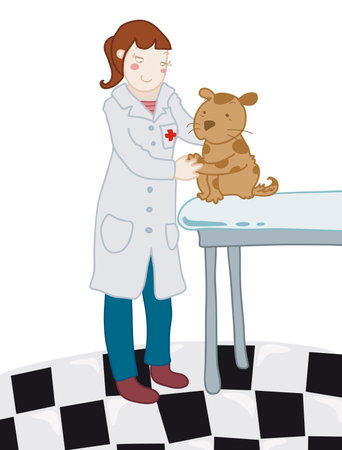 A veterinarian gives a medical examination to a dogのイラスト素材
