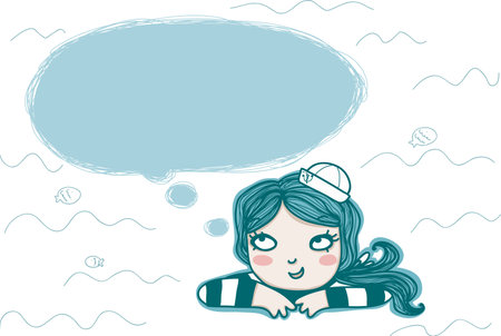 thinking sailor girl with empty balloonのイラスト素材