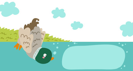a cartoon mallard looks under the waterのイラスト素材