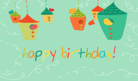 birds happy birthday's card. のイラスト素材