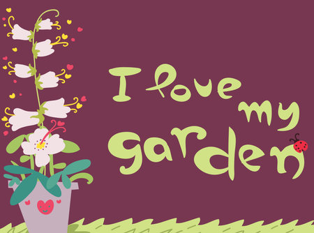 I love my garden illustrated cartoon card. のイラスト素材