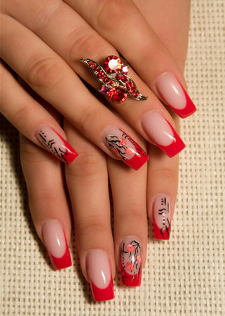 Female hands, nails with beautiful Art manicureの写真素材