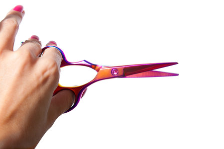 Beautiful unusual scissors for trimming hair pink for blondesの写真素材