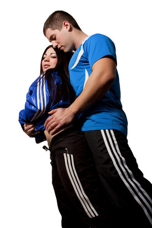 A couple in sportswear on white backgroundのeditorial素材