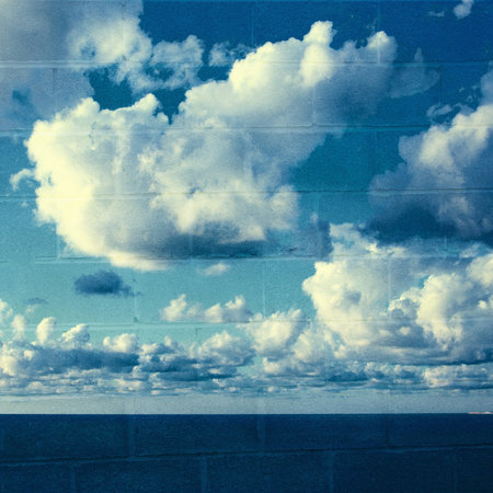 background abstract: sea,  blue sky and big cloudsの写真素材
