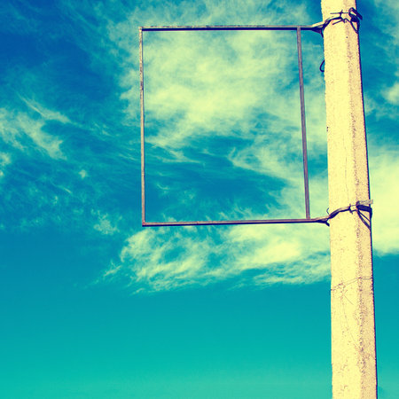 place for an inscription on a pillar on the background of skyの写真素材