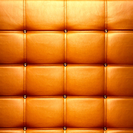 Beautiful beige leather interior with gold color buttons 
with rhinestonesの写真素材