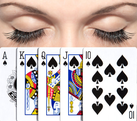 The woman got the best combination in poker. The peak royal flush. Beautiful eyes.