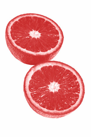 Red Orange with half isolated on white. Orange cut into two partsの写真素材