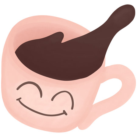Coffee mug with a smiley face. Drawing cartoon cute.の写真素材