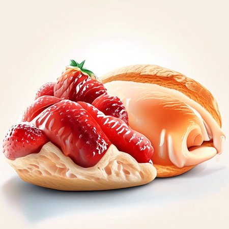 strawberry cake with cream on a white background. 3d illustrationの素材