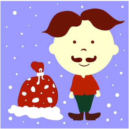 cute christmas boy with santa claus bag vector illustrationのイラスト素材