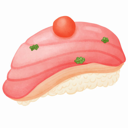 Illustration of fresh tuna sushi on rice and egg yolk. Watercolor painting.のイラスト素材