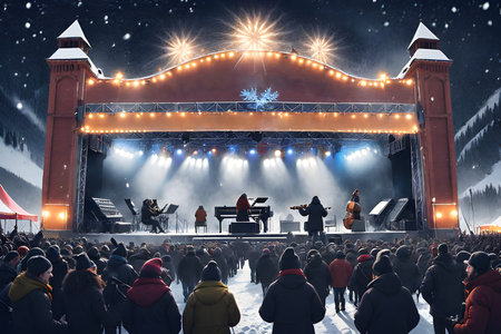 a lot of people Watching a concert at the winter music festival.の素材