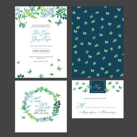 Wedding Invitation Card Invitation with watercolor flowersの写真素材