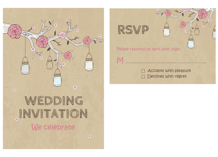 Wedding Invitation Card Invitation with jar at branchの写真素材