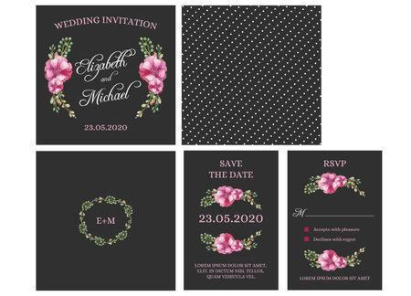 Wedding Invitation Card Invitation with watercolor flowersの写真素材