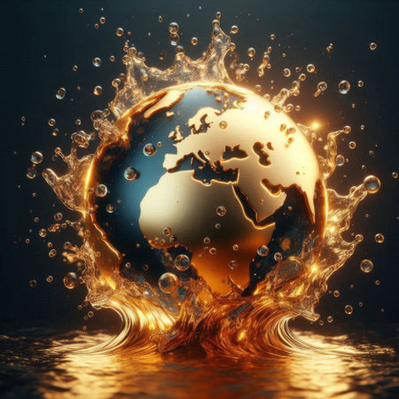 Earth in water with water splashes. 3d render illustration.の素材
