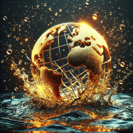 Earth planet in water with splashes of water. 3d renderingの素材