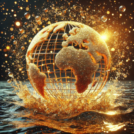 Globe in the water. 3D illustration. Global warming conceptの素材