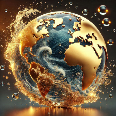 3d illustration of Earth in water with bubbles. Global warming conceptの素材