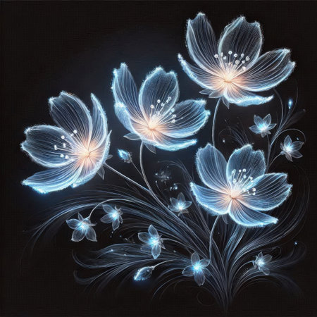 floral background with blue flowers on the black background, vector illustrationの素材