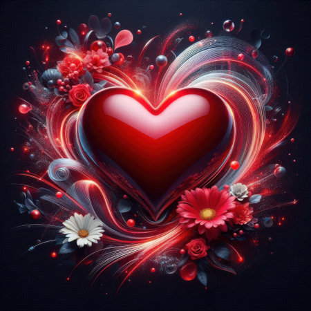 abstract valentine's day background with red heart and flowersの素材