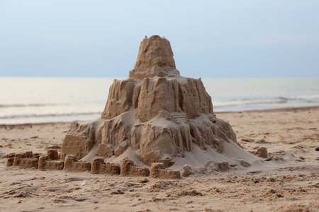 Sand, sea, castle, summer, holiday, beach, blueの写真素材