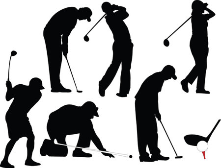 golf players in different position - vectorのイラスト素材