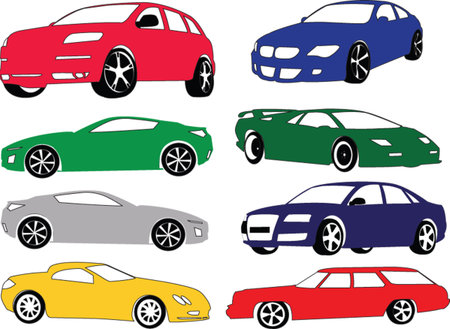 car collection in different color - vectorのイラスト素材