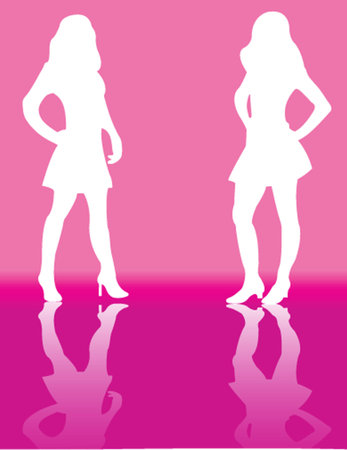  girls on the pink background - vectorのイラスト素材
