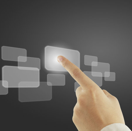 hand pushing on a touch screen interface 