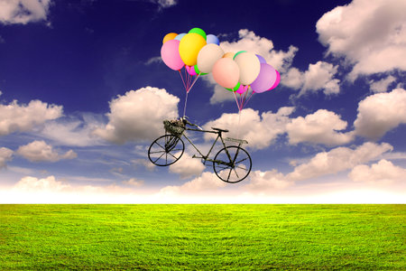 balloon bike in the sky の写真素材