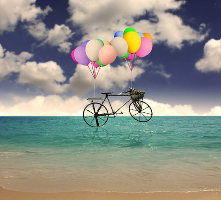 balloon bike in the sky の写真素材