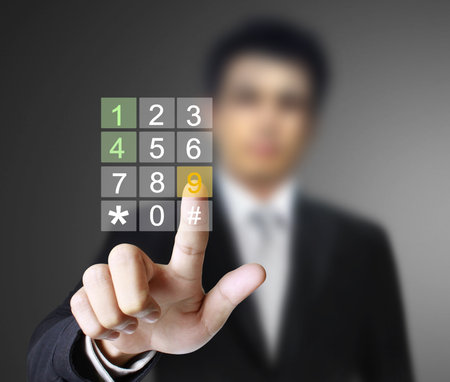 hand pushing on a touch screen interface の写真素材