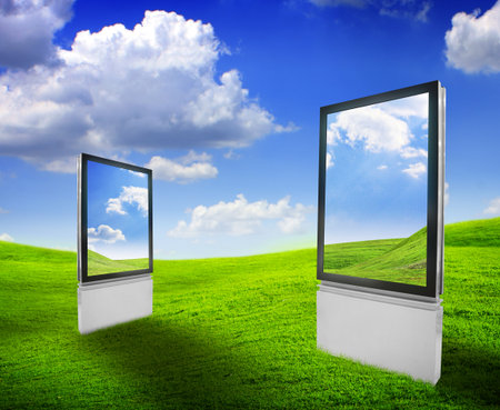 Two blank vertical billboards の写真素材
