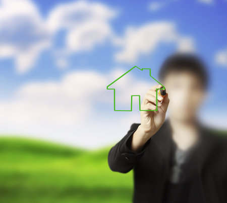 hand drawing house in a whiteboardの写真素材