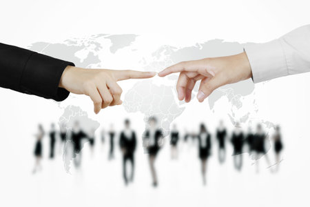 hand pushing on a touch screen interfaceの写真素材