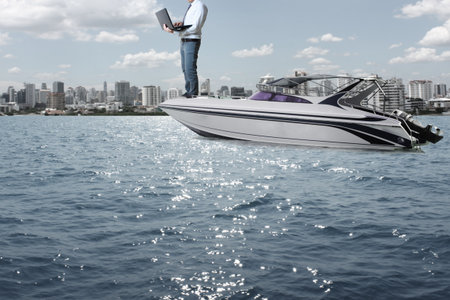 man in boatの写真素材