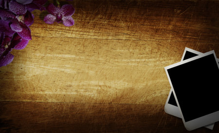photo frames on wood の写真素材