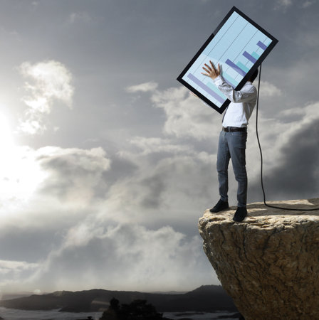 Technology tv throw down a cliff の写真素材