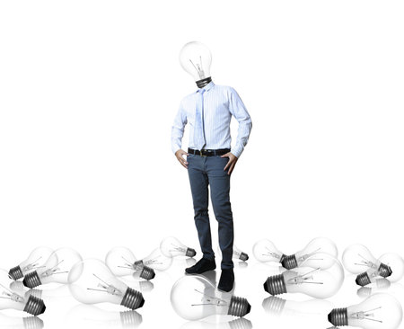 Businessman , light bulb headの写真素材
